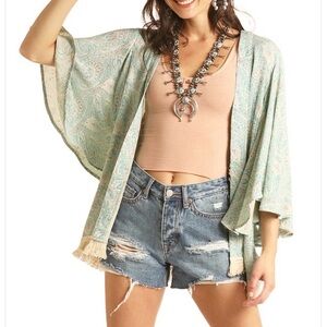 Rock & Roll Women’s Western Boho Paisley Kimono W/ Trim Large NWT